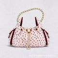 Polka Dot Faux Fur Chain Bucket Bag
