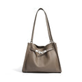 Etoupe Pebbled Leather Hobo Shoulder Bag with Front Push-Lock