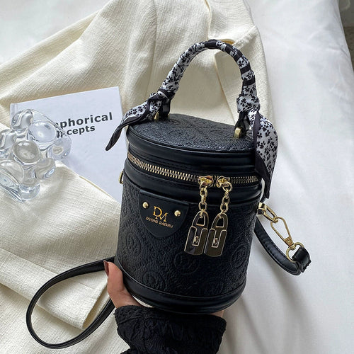 Black Floral Embossed Bucket Bag 28cm