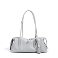 Dove Grey Soft Leather Pillow Shoulder Bag with Tassel Charm