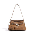 Tan Antiqued Leather Shoulder Bag with Pivot Lock and Mini Coin Pouch