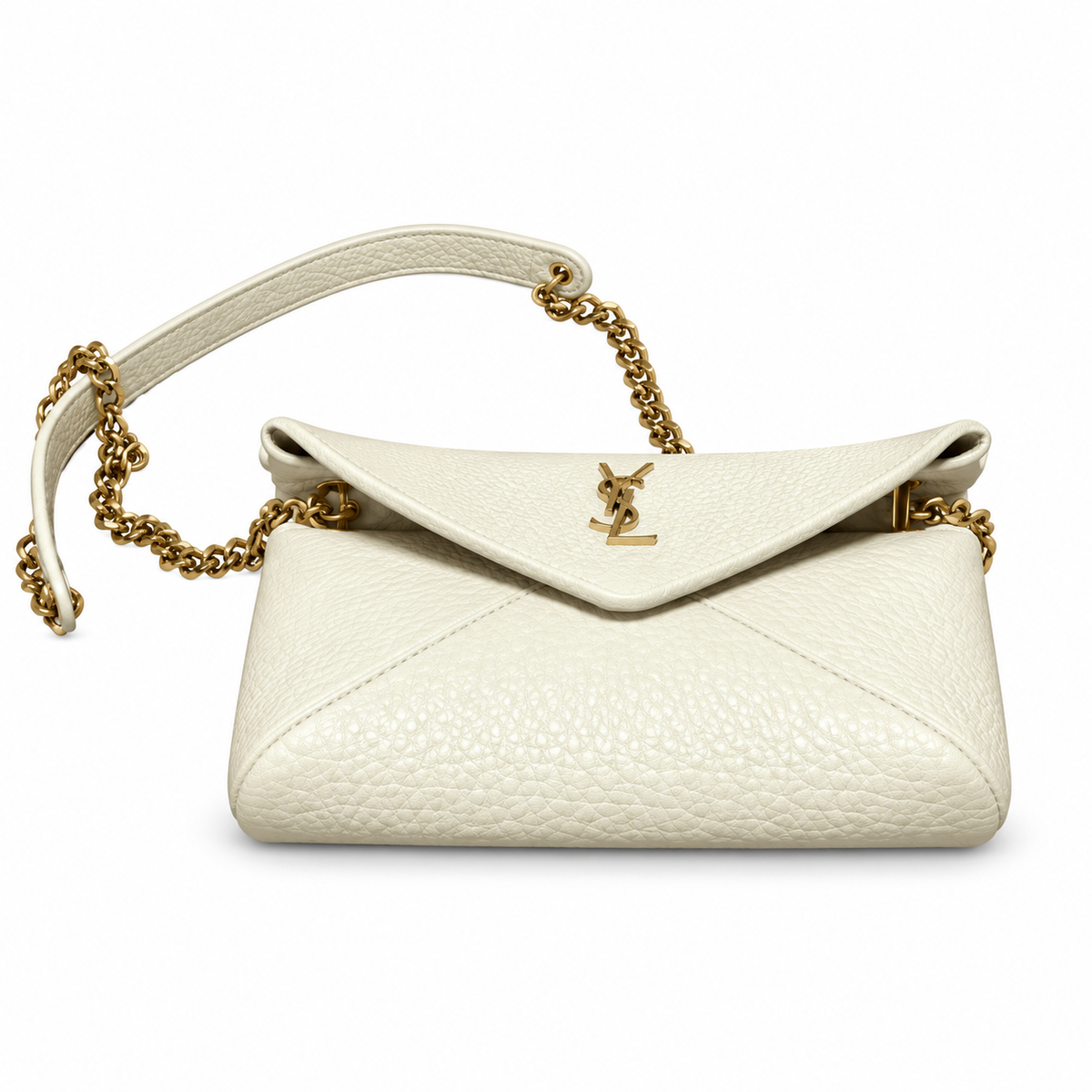 YSL Saint Laurent Gaby Envelope Bag in White Grained Leather