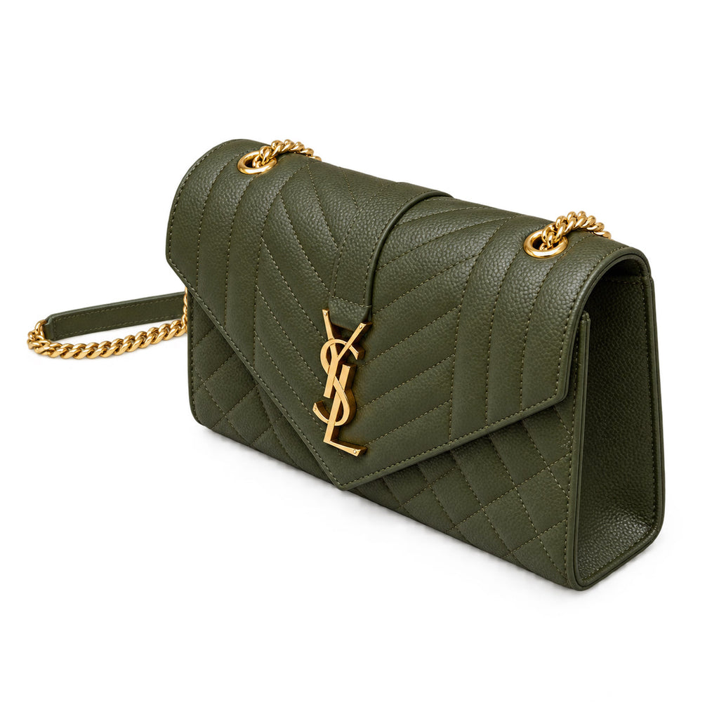 Saint Laurent YSL Envelope Small Bag – Olive Quilted Leather