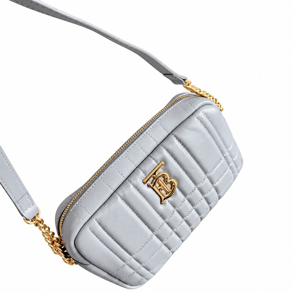Burberry Pearl Grey Quilted Monogram Camera Bag