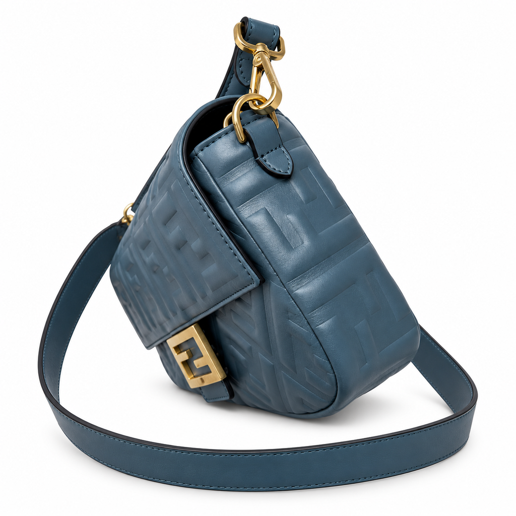 Fendi FF Elongated Shoulder Bag – Jacquard Canvas & Leather Trim, Flap Closure, 27cm